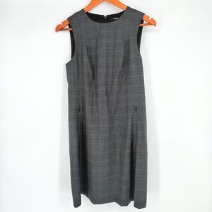 Theory Helaina Sleeveless Grey Plaid‎ Wool/Lycra Shift Dress Women's Size 8
